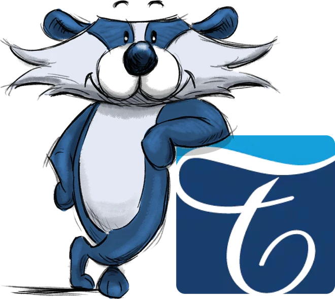 The Bablic badger mascot leaning on the TransPerfect logo.