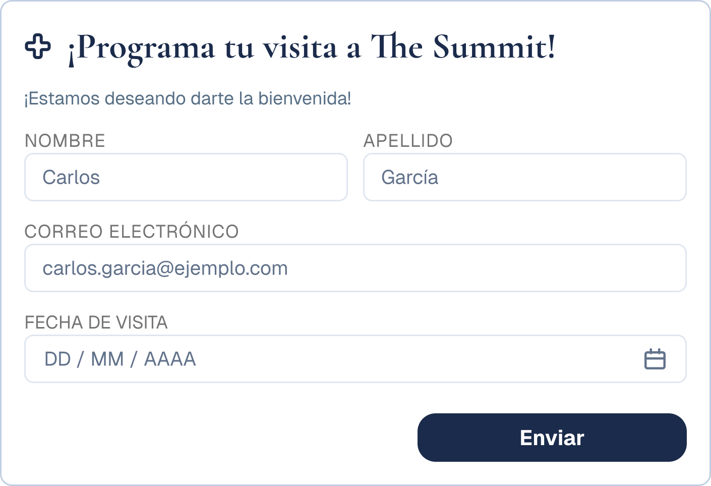 The same Plan a Visit form in Spanish