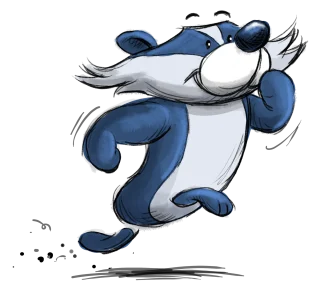 Bablic badger mascot running enthusiastically.