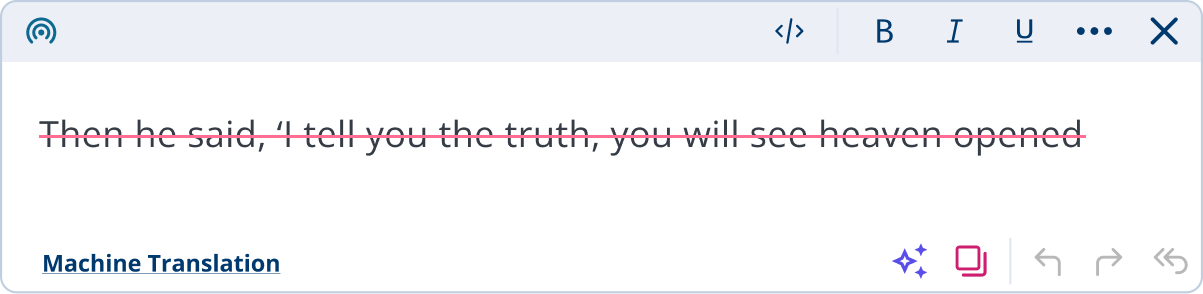 Bablic visual editor showing the machine translation struck through